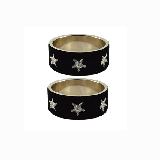 Black Stone Stud Metal Bangle (Pack Of 2) (sku-ban5498)