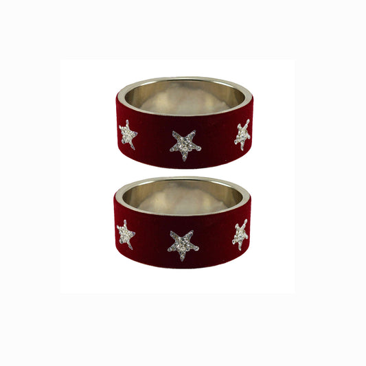 Maroon Stone Stud Metal Bangle (Pack Of 2) (sku-ban5499)