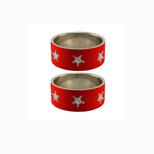 Red Stone Stud Metal Bangle (Pack Of 2) (sku-ban5501)