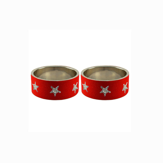 Red Stone Stud Metal Bangle (Pack Of 2) (sku-ban5501)