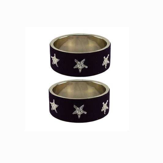 Black Stone Stud Metal Bangle (Pack Of 2) (sku-ban5503)