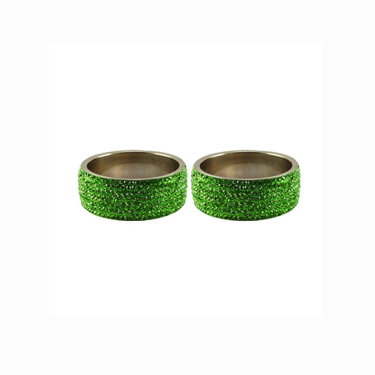 Green Stone Stud Brass Bangle (Pack Of 2) (sku-ban5585)