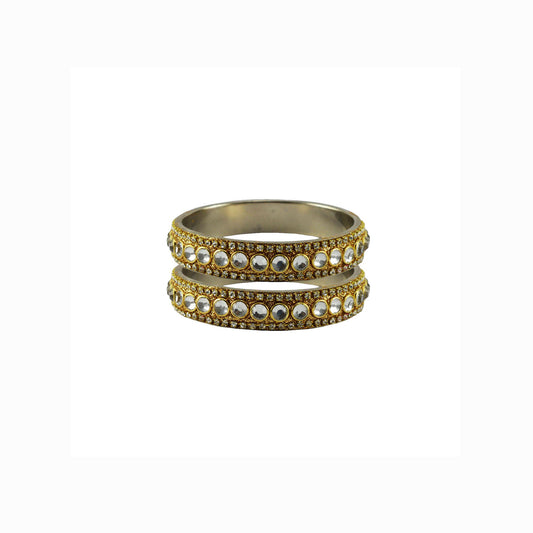 Golden Stone Stud Brass Bangle With Extra Large Size  (Pack Of 2) (sku-ban5589)