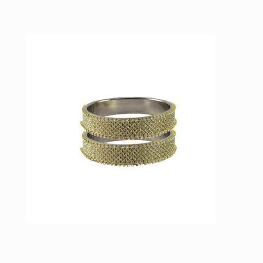 Golden Stone Stud Metal Bangle With Extra Large Size  (Pack Of 2) (sku-ban5609)