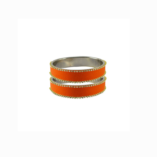 Orange Stone Stud Metal Bangle With Extra Large Size  (Pack Of 2) (sku-ban5610)