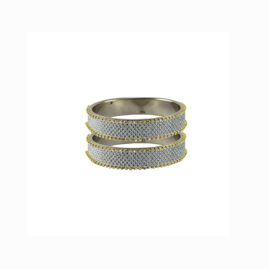 White Stone Stud Metal Bangle With Extra Large Size  (Pack Of 2) (sku-ban5611)
