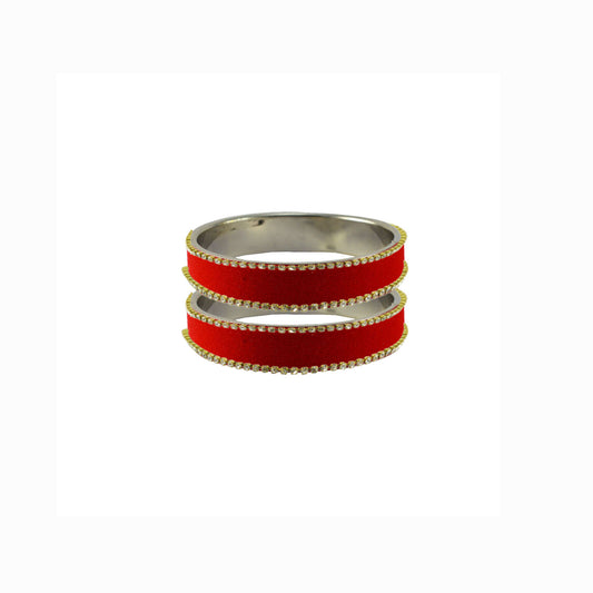 Red Stone Stud Metal Bangle With Extra Large Size  (Pack Of 2) (sku-ban5613)