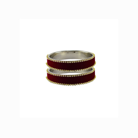 Maroon Stone Stud Metal Bangle With Extra Large Size  (Pack Of 2) (sku-ban5614)