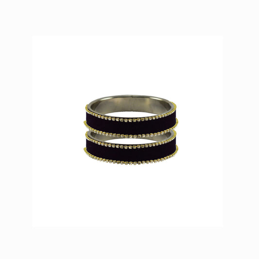 Black Stone Stud Metal Bangle With Extra Large Size  (Pack Of 2) (sku-ban5615)