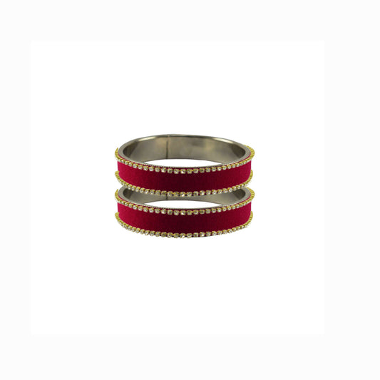 Maroon Stone Stud Metal Bangle With Extra Large Size  (Pack Of 2) (sku-ban5616)