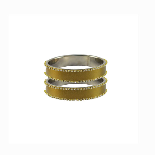 Golden Stone Stud Metal Bangle With Extra Large Size  (Pack Of 2) (sku-ban5618)