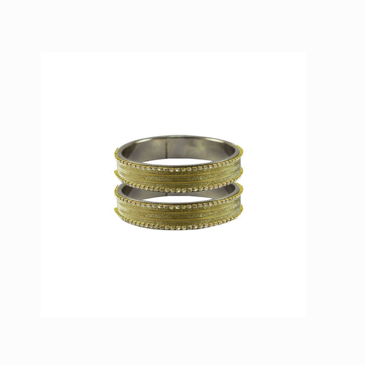 Golden Stone Stud Metal Bangle With Extra Large Size  (Pack Of 2) (sku-ban5619)