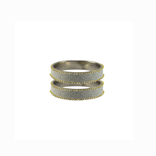 White Stone Stud Metal Bangle With Extra Large Size  (Pack Of 2) (sku-ban5620)