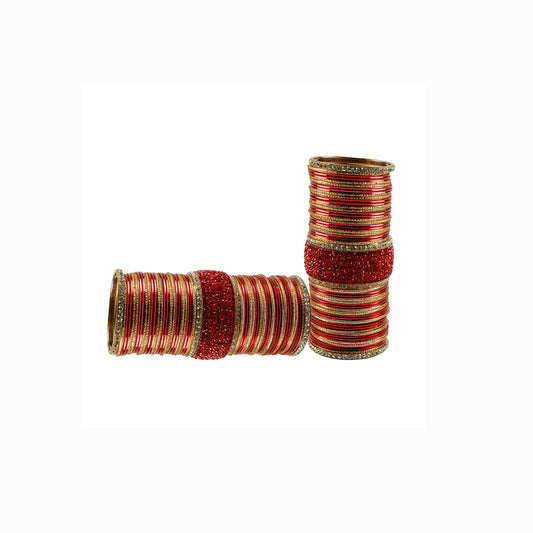 Red Stone Stud Brass Bangle set  (Pack Of 106) (sku-ban5947)