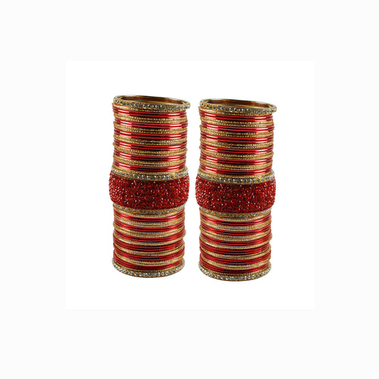 Red Stone Stud Brass Bangle set  (Pack Of 106) (sku-ban5947)