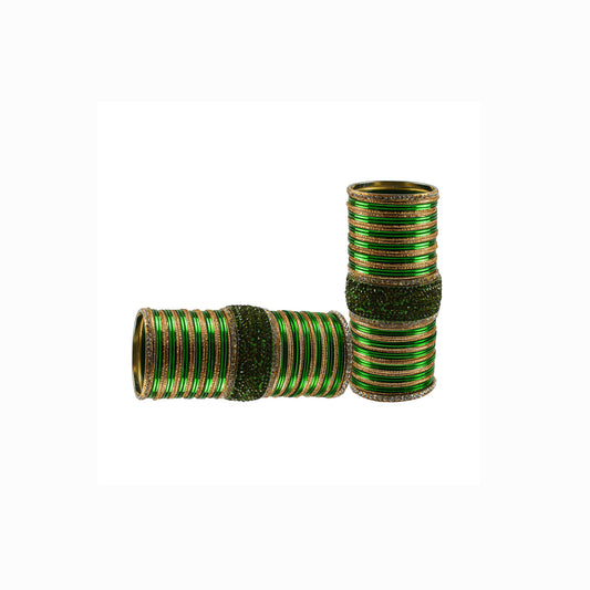 Green Stone Stud Brass Bangle set  (Pack Of 106) (sku-ban5951)