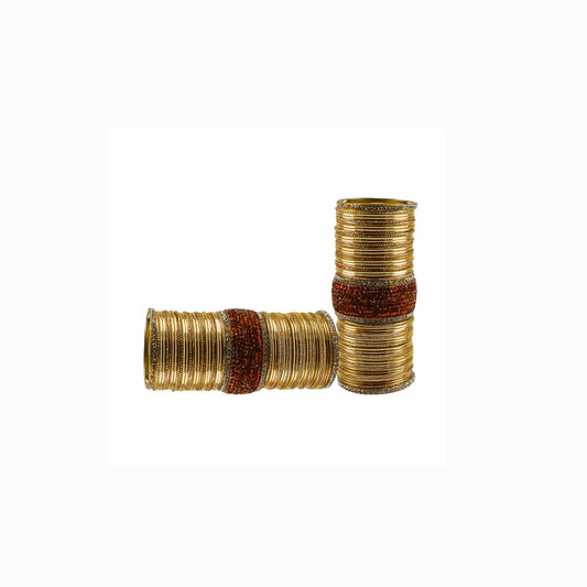 Golden Stone Stud Brass Bangle set  (Pack Of 106) (sku-ban5952)