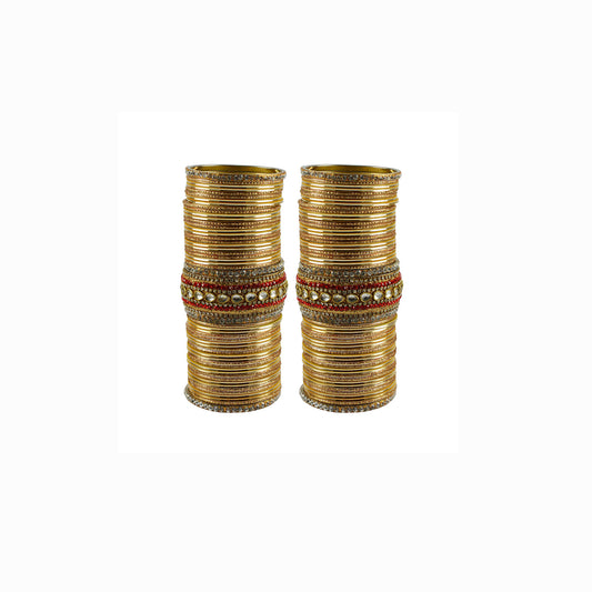 Golden Stone Stud Brass Bangle set  (Pack Of 106) (sku-ban5953)