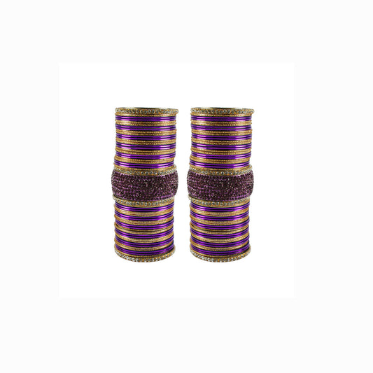 Purple Stone Stud Brass Bangle set  (Pack Of 106) (sku-ban5954)
