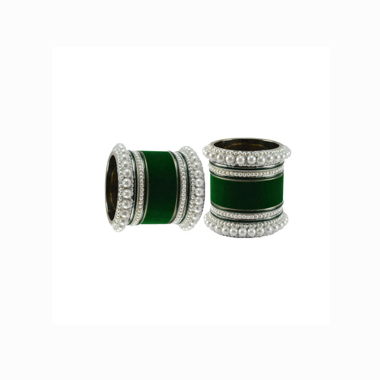 Green Moti Brass Bangle set  (Pack Of 18) (sku-ban5957)