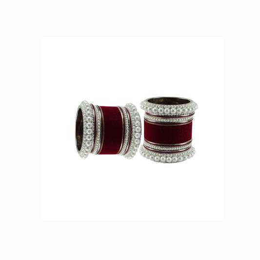 Maroon Moti Brass Bangle set  (Pack Of 18) (sku-ban5959)