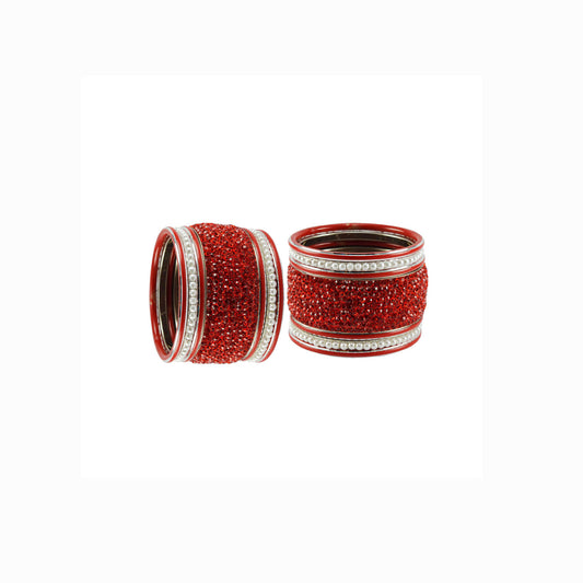 Red Stone Stud Brass Bangle set  (Pack Of 14) (sku-ban6031)