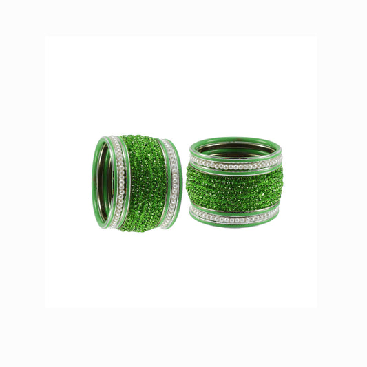 Green Stone Stud Brass Bangle set  (Pack Of 14) (sku-ban6032)