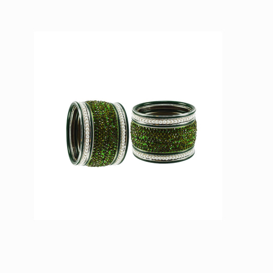Green Stone Stud Brass Bangle set  (Pack Of 14) (sku-ban6036)
