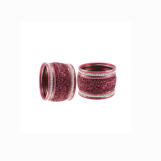 pink Stone Stud Brass Bangle set  (Pack Of 14) (sku-ban6037)