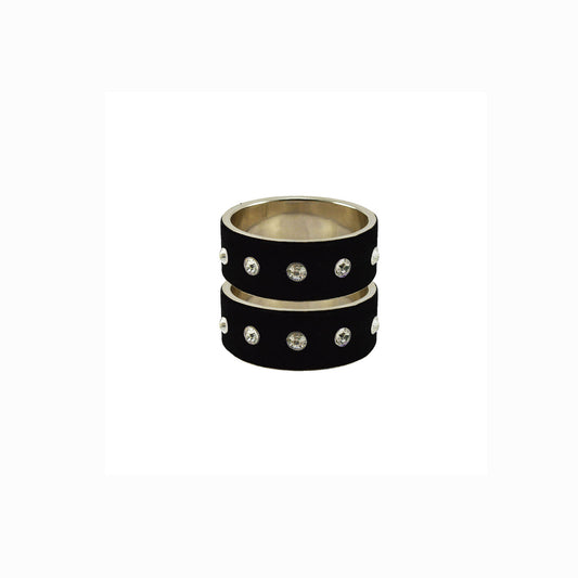 Black Stone Stud Metal Bangle (Pack Of 2) (sku-ban6152)