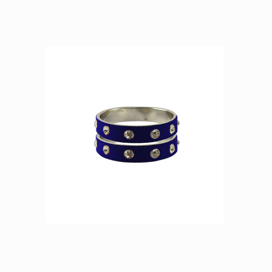 Blue Stone Stud Metal Bangle With Extra Large Size  (Pack Of 2) (sku-ban6164)
