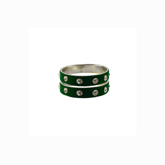 Green Stone Stud Metal Bangle With Extra Large Size  (Pack Of 2) (sku-ban6165)