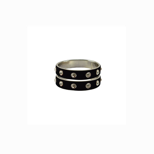 Black Stone Stud Metal Bangle With Extra Large Size  (Pack Of 2) (sku-ban6166)