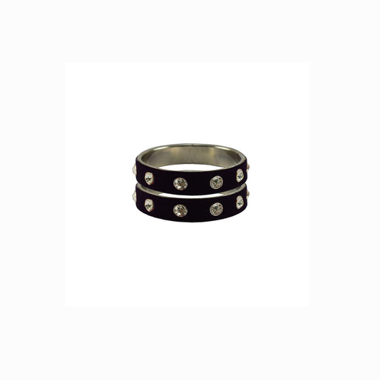 Black Stone Stud Metal Bangle With Extra Large Size  (Pack Of 2) (sku-ban6169)