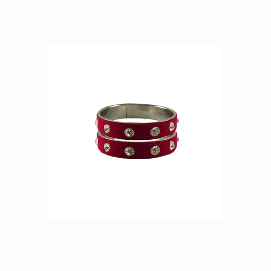 Maroon Stone Stud Metal Bangle With Extra Large Size  (Pack Of 2) (sku-ban6170)