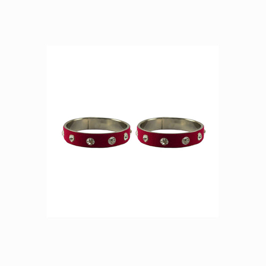 Maroon Stone Stud Metal Bangle With Extra Large Size  (Pack Of 2) (sku-ban6170)