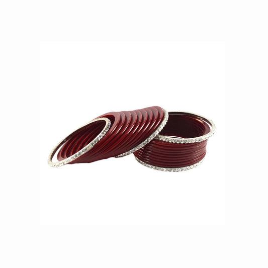 Maroon Stone Acrylic-Brass Bangle With Extra Large Size  (Pack Of 22) (sku-ban971)