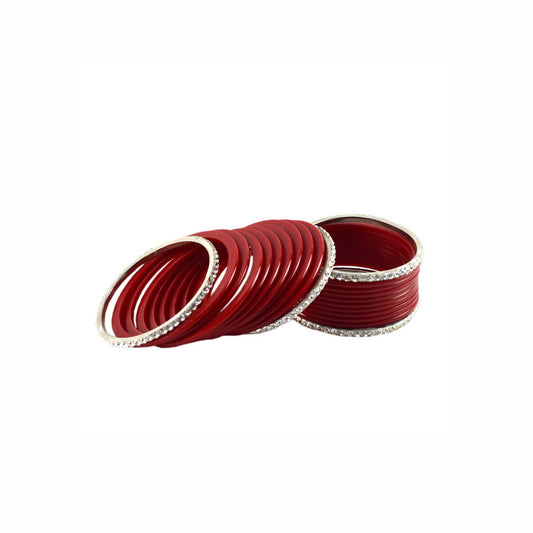 Red Stone Acrylic-Brass Bangle With Extra Large Size  (Pack Of 22) (sku-ban973)