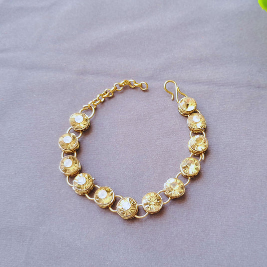 Golden Stone Stud  Brass Bracelet Pack Of-1 (sku-bans29704)
