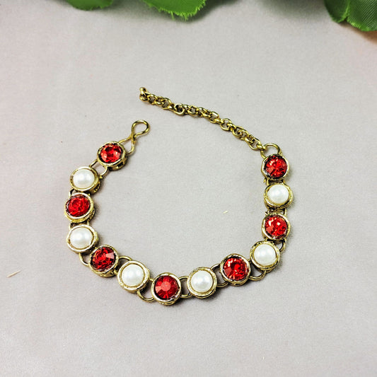 Golden Stone Stud  Brass Bracelet Pack Of-1 (sku-bans29709)