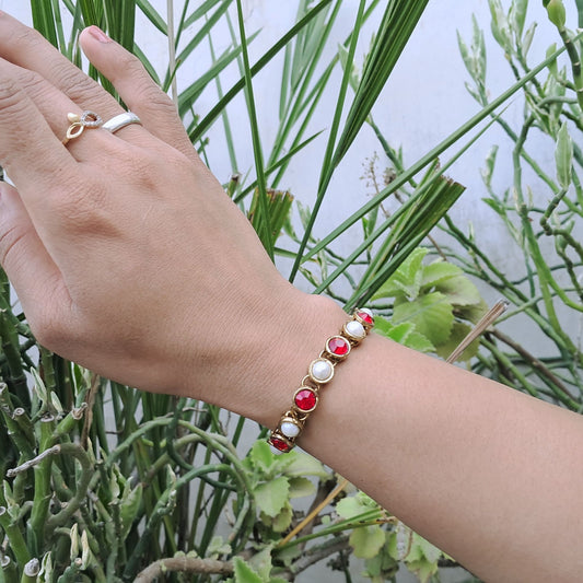 Golden Stone Stud  Brass Bracelet Pack Of-1 (sku-bans29709)