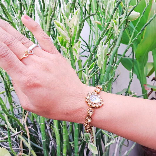 Golden Stone Stud  Brass Bracelet Pack Of-1 (sku-bans29710)