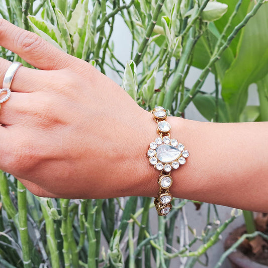 White Stone Stud  Brass Bracelet Pack Of-1 (sku-bans29713)