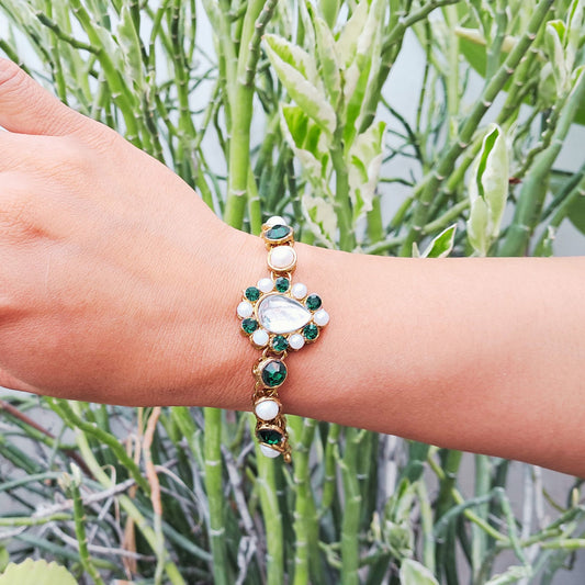 Golden Stone Stud  Brass Bracelet Pack Of-1 (sku-bans29714)