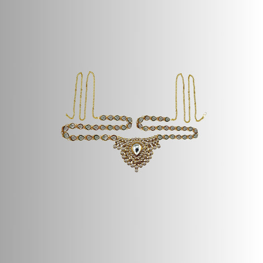 Multi Stone Stud-Gold Platted Brass  Waist Belt Pack Of-1 (sku-bro1022)