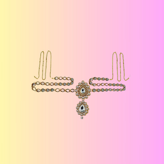 Multi Stone Stud-Gold Platted Brass  Waist Belt Pack Of-1 (sku-bro1068)