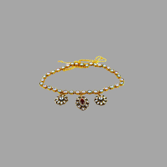 Multi Stone Stud-Gold Platted Brass  Waist Belt Pack Of-1 (sku-bro112)
