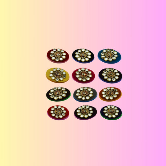 Multicolor  Kundun Stud Acrylic  Brooch Pack Of -12 (skubro2912)