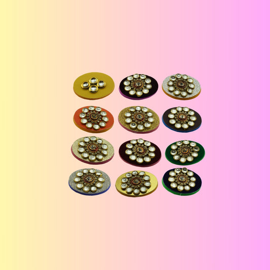 Multicolor  Kundun Stud Acrylic  Brooch Pack Of -12 (skubro2913)