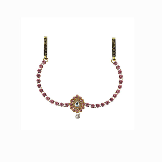 Pink Stone Stud-Gold Platted Brass  Waist Belt Pack Of-1 (sku-bro329)